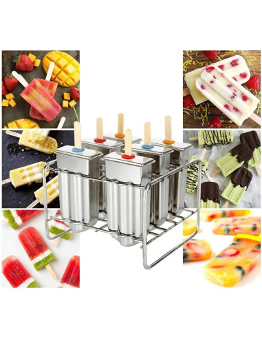 Moldes de Paletas de Acero Inoxidable HAOHIZE 6 Pcs con Soporte