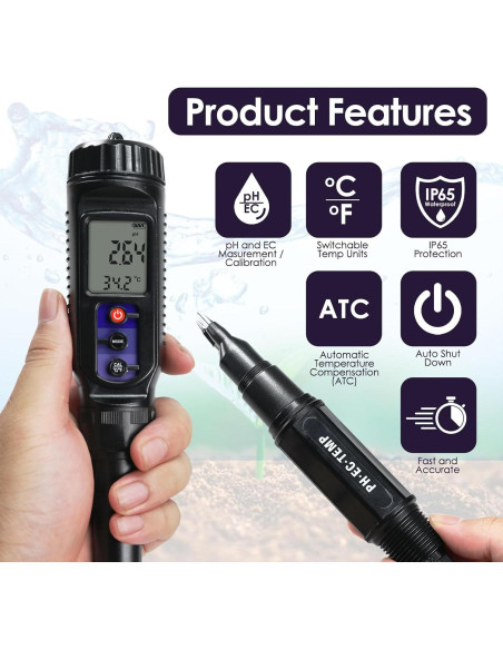 Medidor de pH Digital 3-en-1 Landtek para Alimentos y Suelo