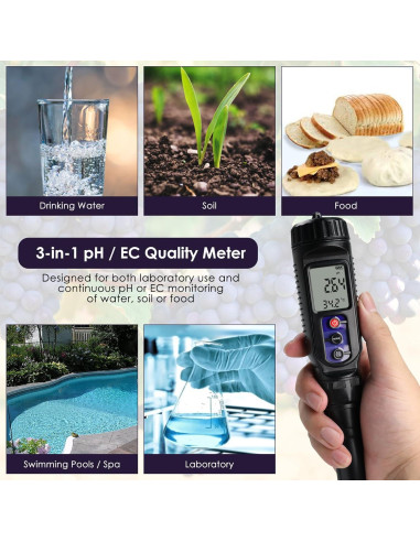 Medidor de pH Digital 3-en-1 Landtek para Alimentos y Suelo