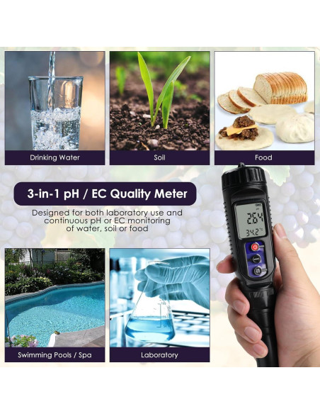 Medidor de pH Digital 3-en-1 Landtek para Alimentos y Suelo