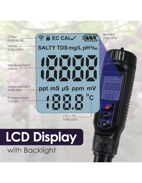 Medidor de pH Digital 3-en-1 Landtek para Alimentos y Suelo