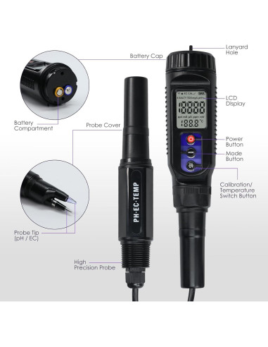 Medidor de pH Digital 3-en-1 Landtek para Alimentos y Suelo