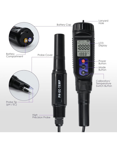 Medidor de pH Digital 3-en-1 Landtek para Alimentos y Suelo