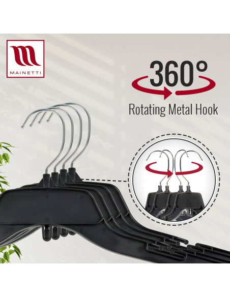 Perchas de Plástico Recicladas Mainetti 484 - 100 Unidades con Gancho Giratorio
