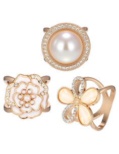 3 Clips de Bufanda Dorados QFGasre - Anillos de Estilo Floral
