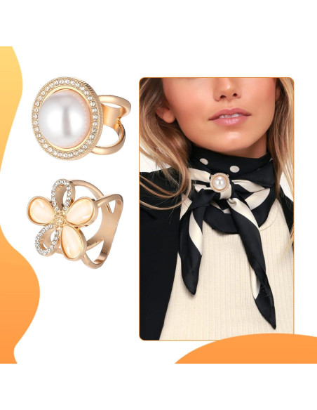 3 Clips de Bufanda Dorados QFGasre - Anillos de Estilo Floral