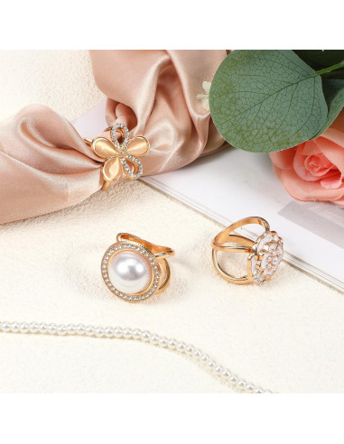 3 Clips de Bufanda Dorados QFGasre - Anillos de Estilo Floral