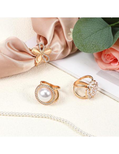 3 Clips de Bufanda Dorados QFGasre - Anillos de Estilo Floral