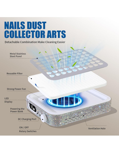 Aspirador de Uñas Recargable Aruiefxe con Filtro Reutilizable