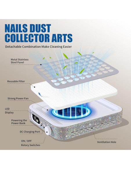 Aspirador de Uñas Recargable Aruiefxe con Filtro Reutilizable