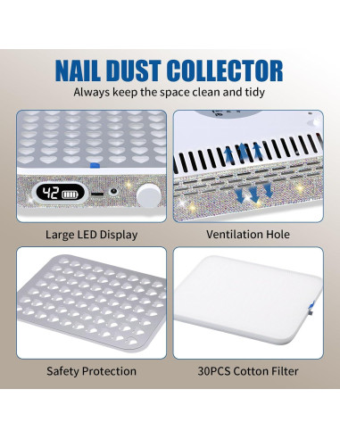 Aspirador de Uñas Recargable Aruiefxe con Filtro Reutilizable