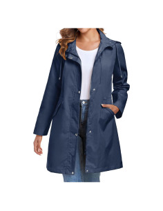 Chaqueta de Lluvia Bloggerlove Mujer Impermeable Ligera Azul Marino
