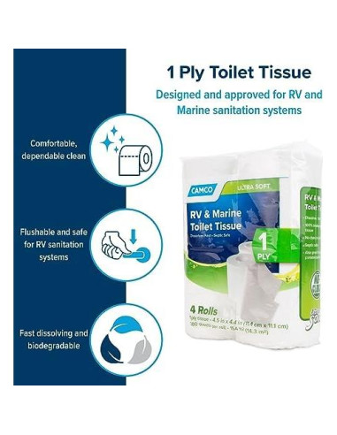 Papel Higiénico Camco 40276 para RV y Marinos - 4 Rollos