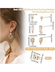 Beebeecraft 30 Piezas Pendientes Stud Chapados en Oro 18K 2