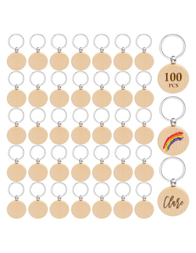 Set de 100 llaveros de madera redondos 3.99 cm Voittozege