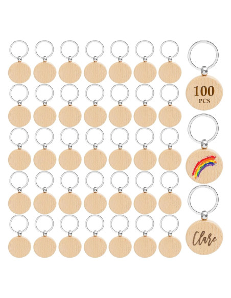 Set de 100 llaveros de madera redondos 3.99 cm Voittozege