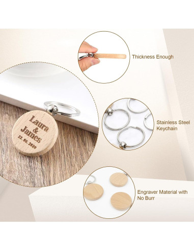 Set de 100 llaveros de madera redondos 3.99 cm Voittozege