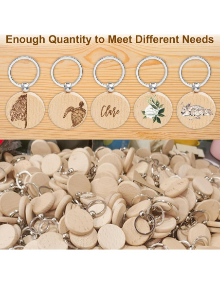 Set de 100 llaveros de madera redondos 3.99 cm Voittozege
