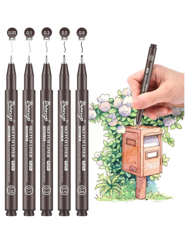 Juego de Plumas Artísticas Bianyo Sepia - 5 Puntas Finas