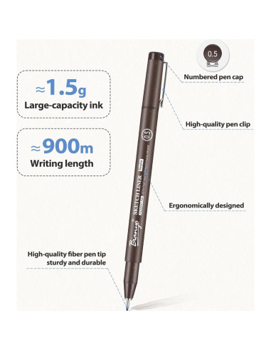 Juego de Plumas Artísticas Bianyo Sepia - 5 Puntas Finas