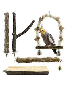 Juego de 5 Perchas de Madera Natural Sienle para Aves