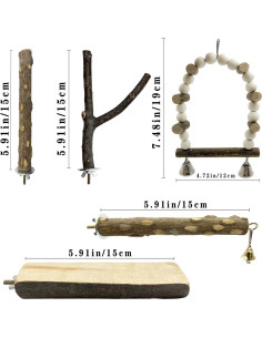 Juego de 5 Perchas de Madera Natural Sienle para Aves 2