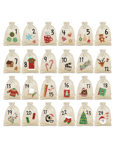 Bolsas de Adviento de Yute Golibra 24 Días Reutilizables
