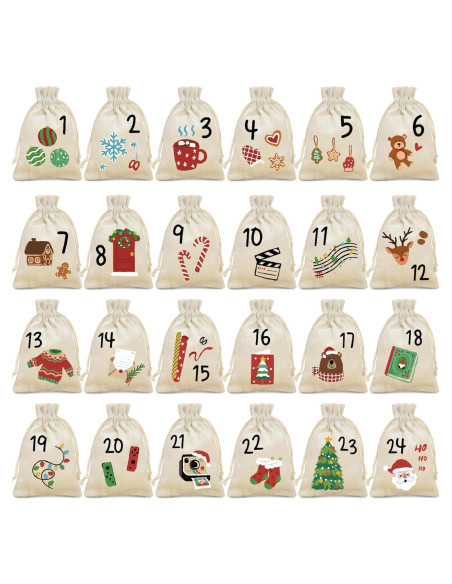 Bolsas de Adviento de Yute Golibra 24 Días Reutilizables