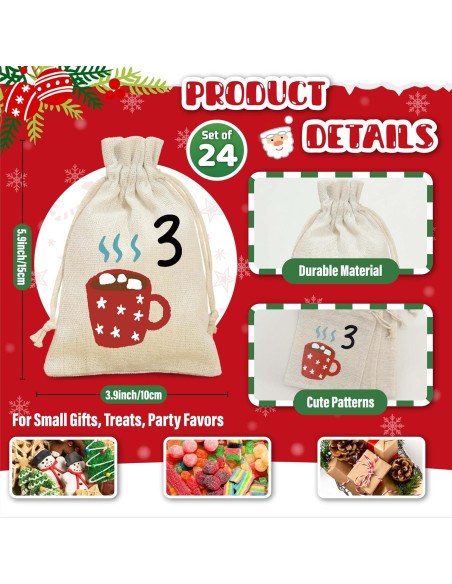 Bolsas de Adviento de Yute Golibra 24 Días Reutilizables