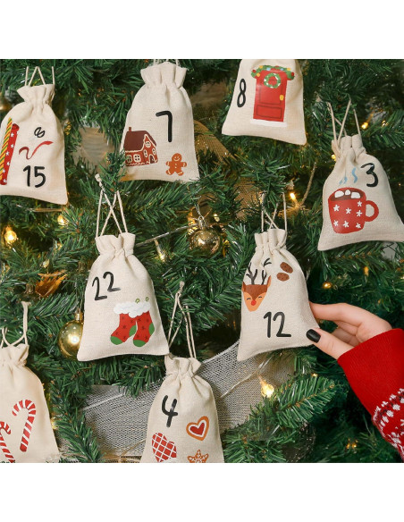 Bolsas de Adviento de Yute Golibra 24 Días Reutilizables