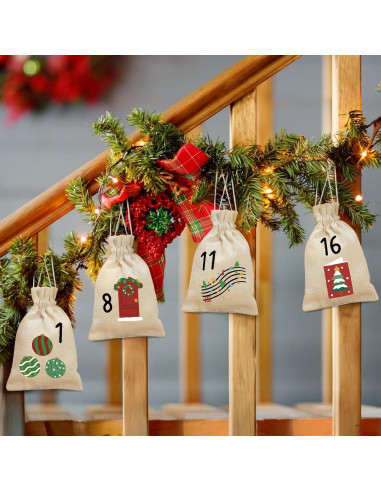 Bolsas de Adviento de Yute Golibra 24 Días Reutilizables