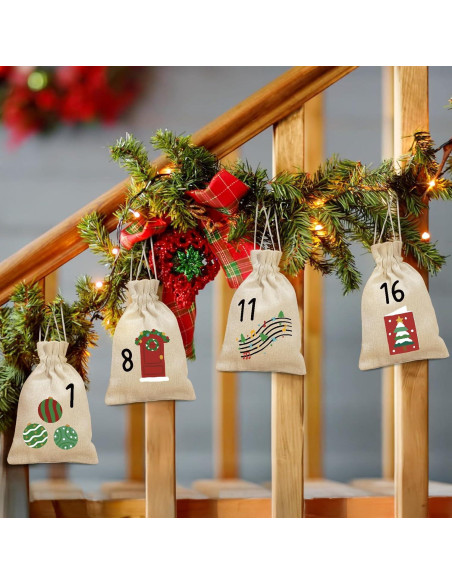 Bolsas de Adviento de Yute Golibra 24 Días Reutilizables