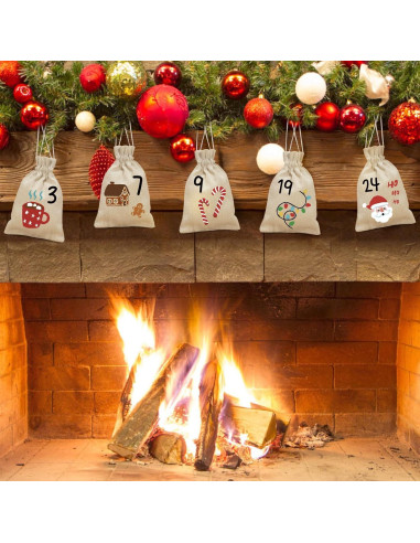 Bolsas de Adviento de Yute Golibra 24 Días Reutilizables