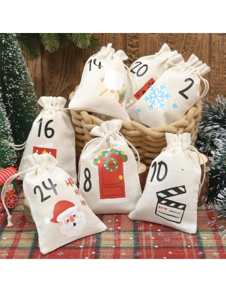 Bolsas de Adviento de Yute Golibra 24 Días Reutilizables