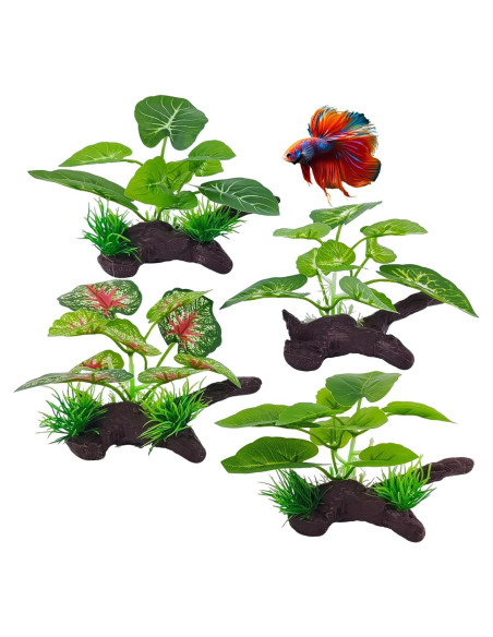 Plantas de Acuario de Seda SIYIPURR - 4 Piezas Verde 10cm