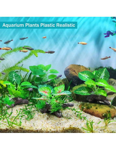 Plantas de Acuario de Seda SIYIPURR - 4 Piezas Verde 10cm