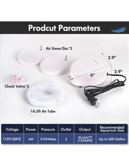 Bomba de Aire Silenciosa Orlushy OA-08-2AD para Acuarios 2271L