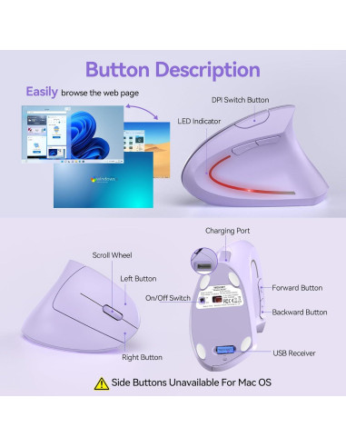 Ratón Ergonómico Inalámbrico TECKNET Vertical 5 DPI Ajustables