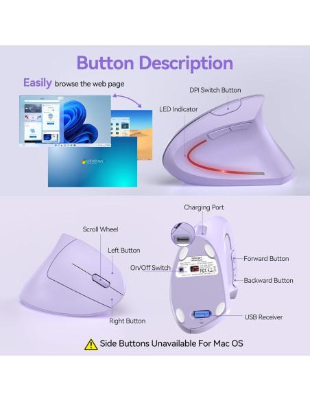 Ratón Ergonómico Inalámbrico TECKNET Vertical 5 DPI Ajustables