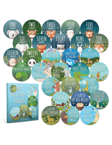 30 Pegatinas de Hitos para Bebés Ellopi - Azul y Verde