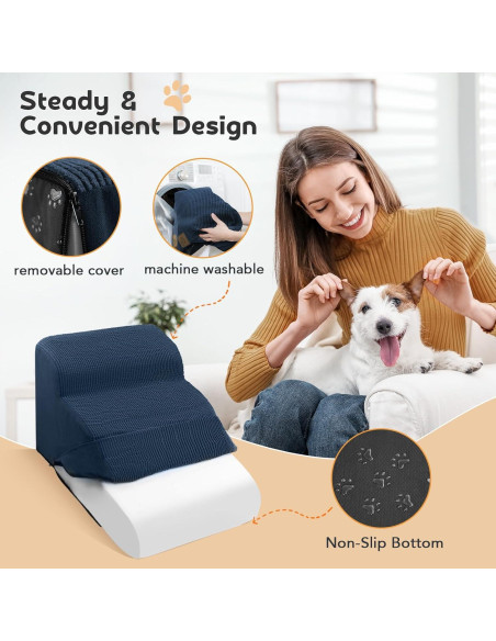 Escalera para Perros MESTUEL 3 Pasos Azul Soporta 27 kg