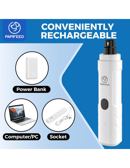 Amoladora de Uñas Eléctrica PAPIFEED Blanca con 3 Velocidades y LED