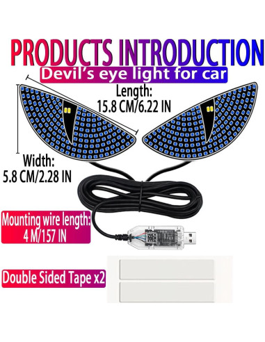 Luz LED Ojos de Diablo GKKBUFF Azul 12 Modos para Coche
