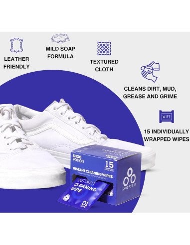 Toallitas Limpiadoras de Zapatos Prehumedecidas - 15 Unidades