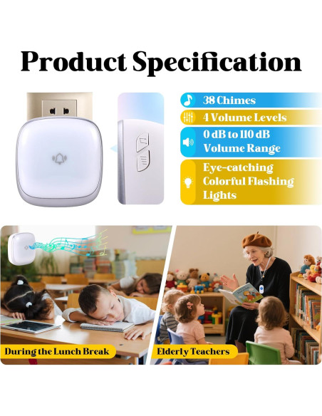 Timbre Inalámbrico para Aula PJT WZD - 38 Tonos, 304.8m Alcance