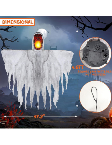 Fantasma Colgante Joliyoou 1.4m Activado por Sonido Luz Amarilla