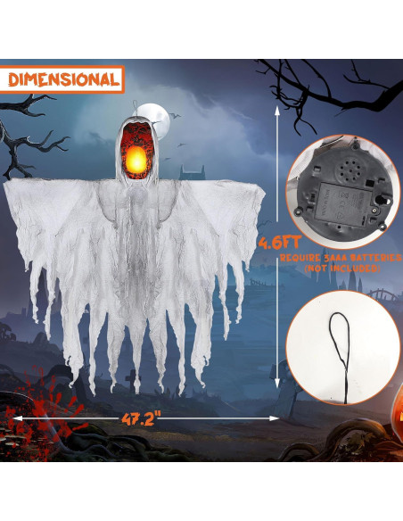 Fantasma Colgante Joliyoou 1.4m Activado por Sonido Luz Amarilla