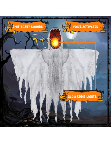 Fantasma Colgante Joliyoou 1.4m Activado por Sonido Luz Amarilla