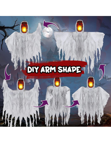 Fantasma Colgante Joliyoou 1.4m Activado por Sonido Luz Amarilla