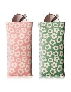 Estuche de Gafas de Sol Suave PU 2 Pcs Rosa y Verde